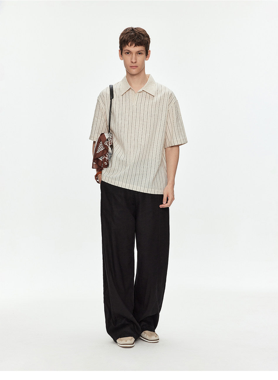 Cuban-Collar Striped Shirt