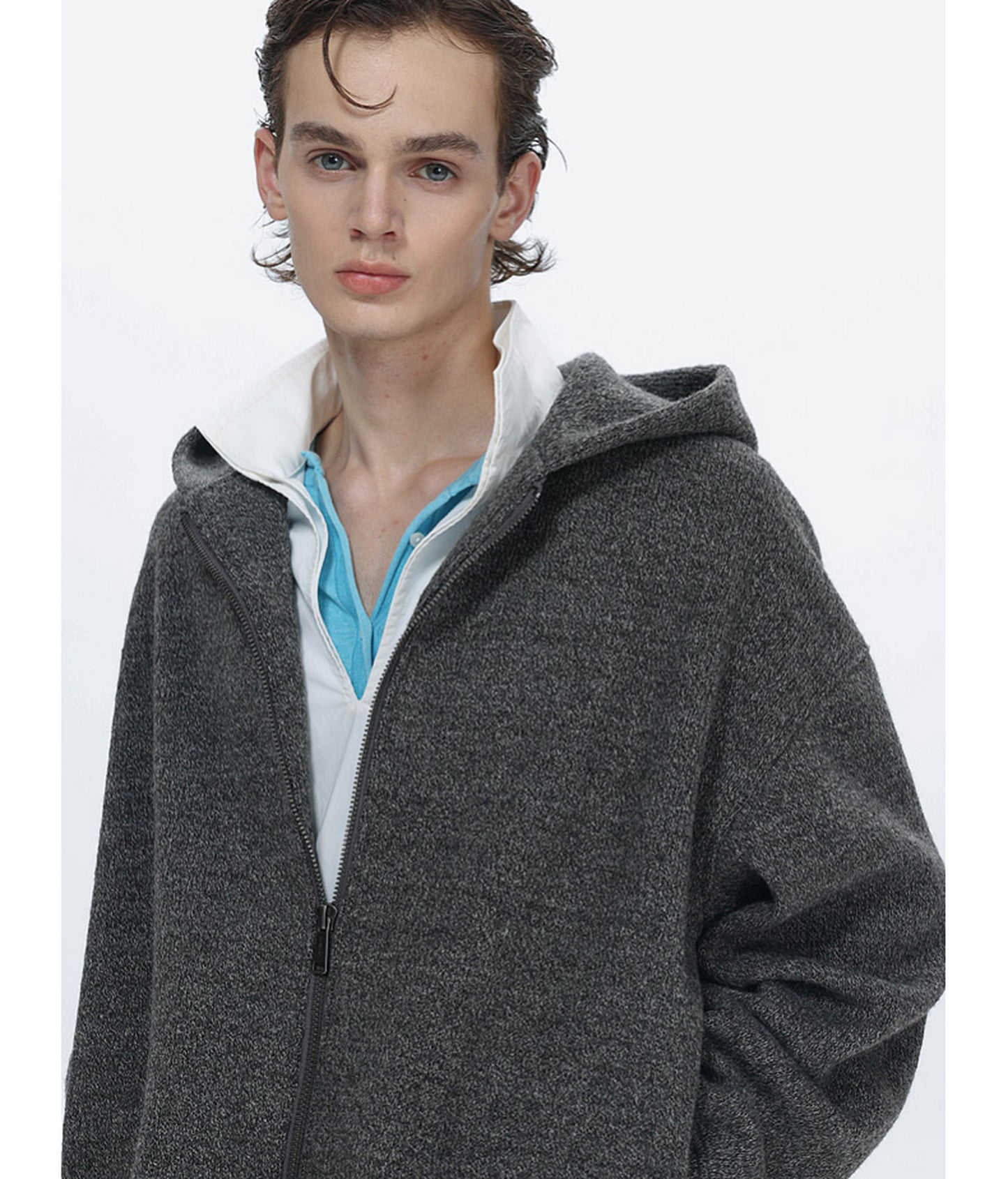 Textured Fleece Hooded Sweatshirt Jacket
