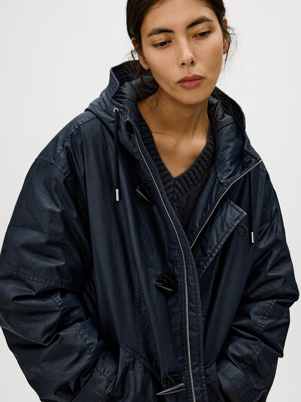 Hooded Toggle Button Coat