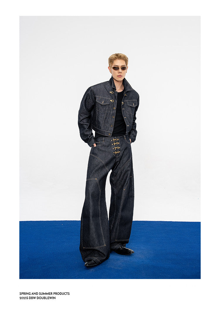 Wide-leg jeans with laser-cut detailing