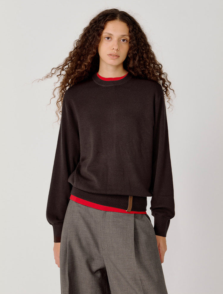 Logo Leather Label Loose-Fit Sweater