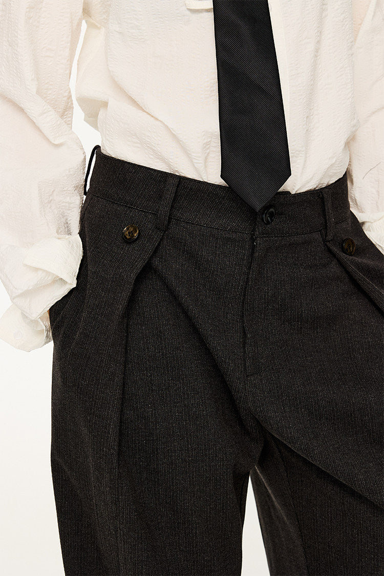 Striped pleated relaxed-fit wool pants