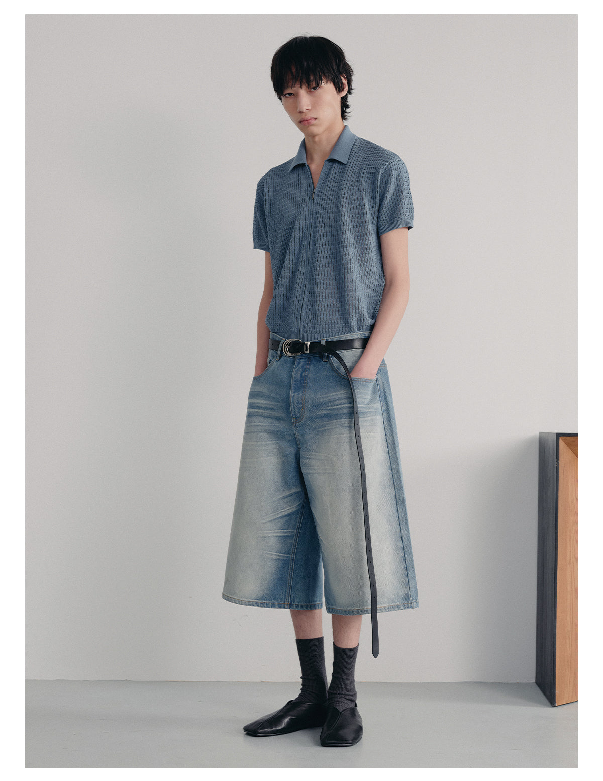 Ice Blue Denim Cropped Pants