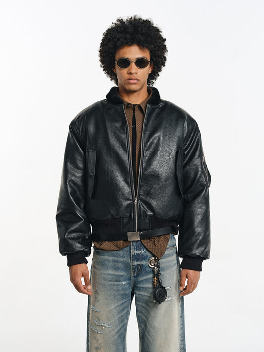Stand collar faux leather jacket