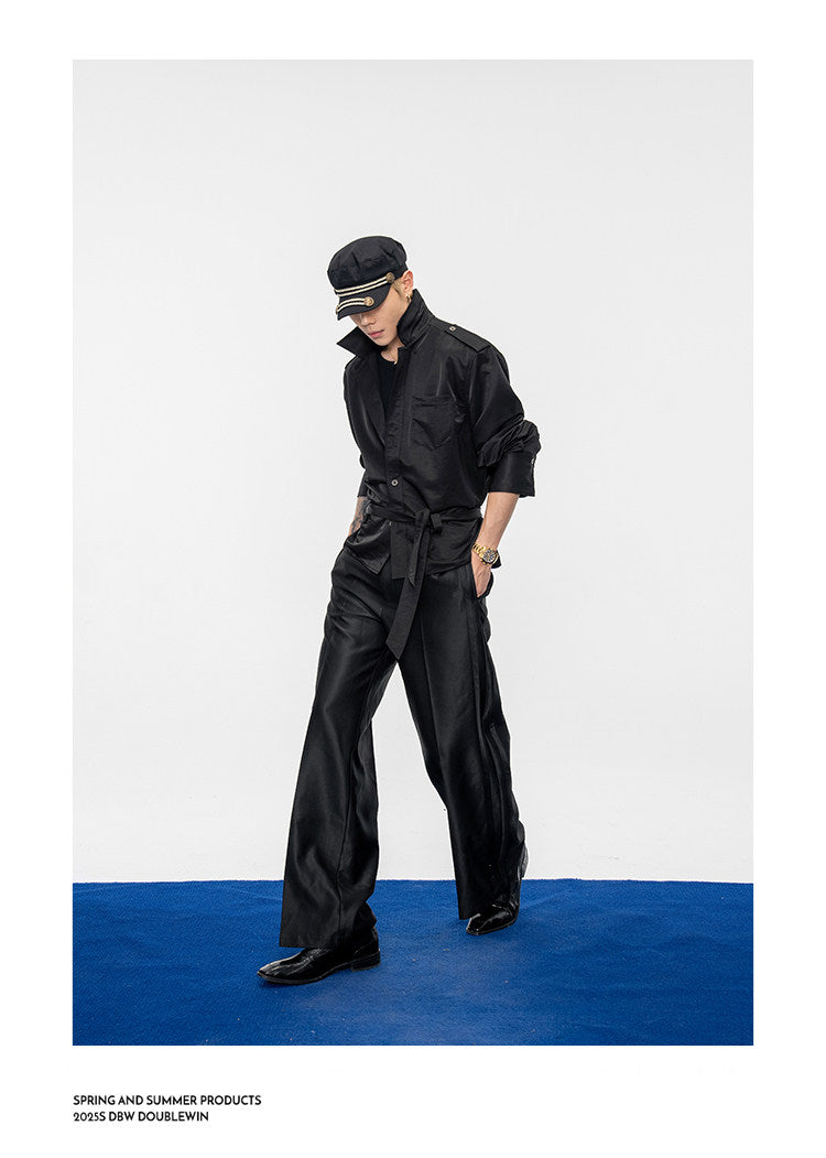 Wide-Shoulder-Pad Straight-Silhouette Shirt