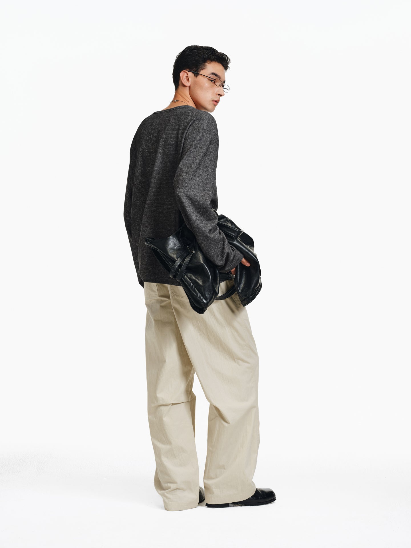 Henry Collar Diagonal Button T-Shirt