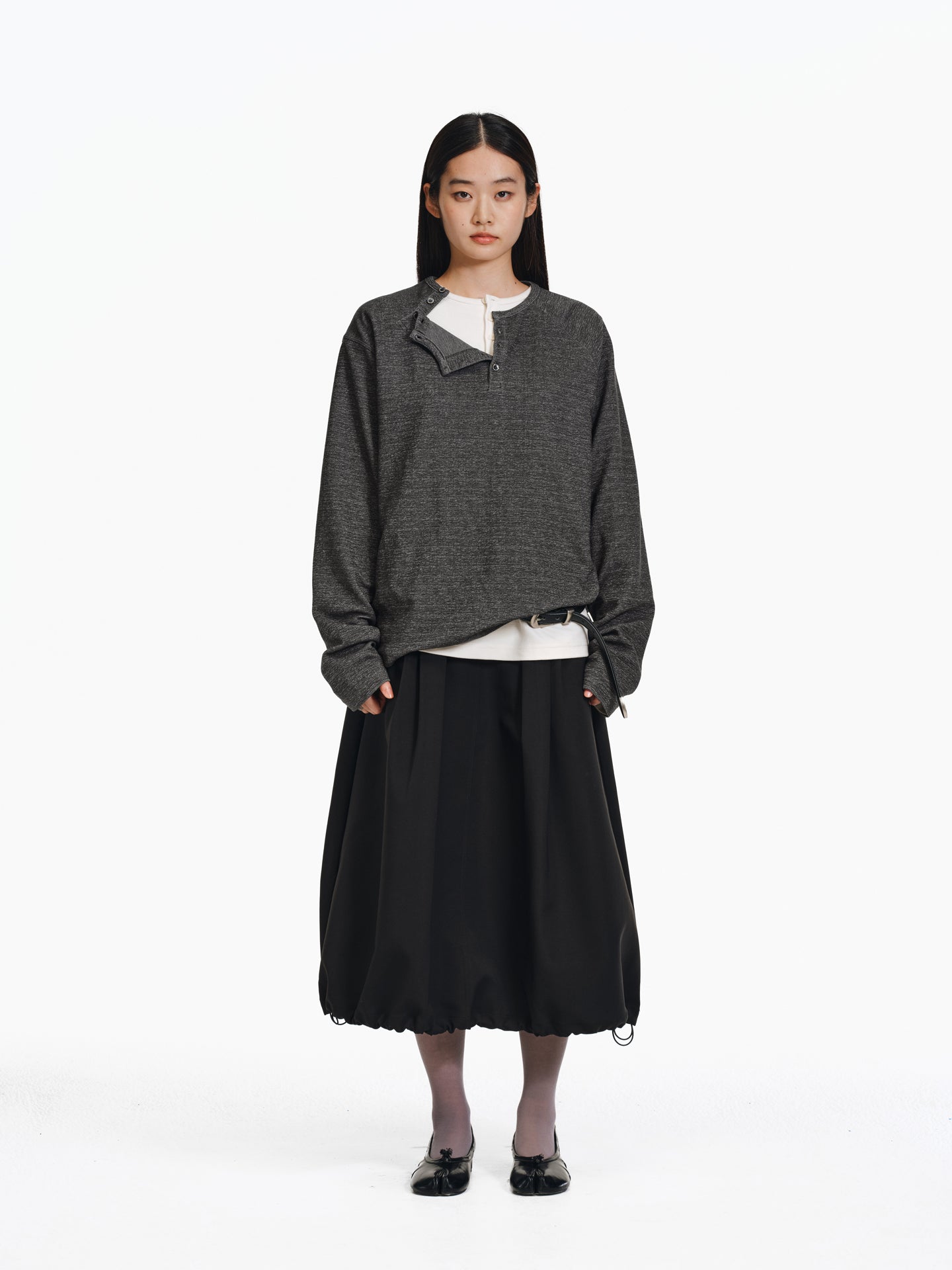 Henry Collar Diagonal Button T-Shirt