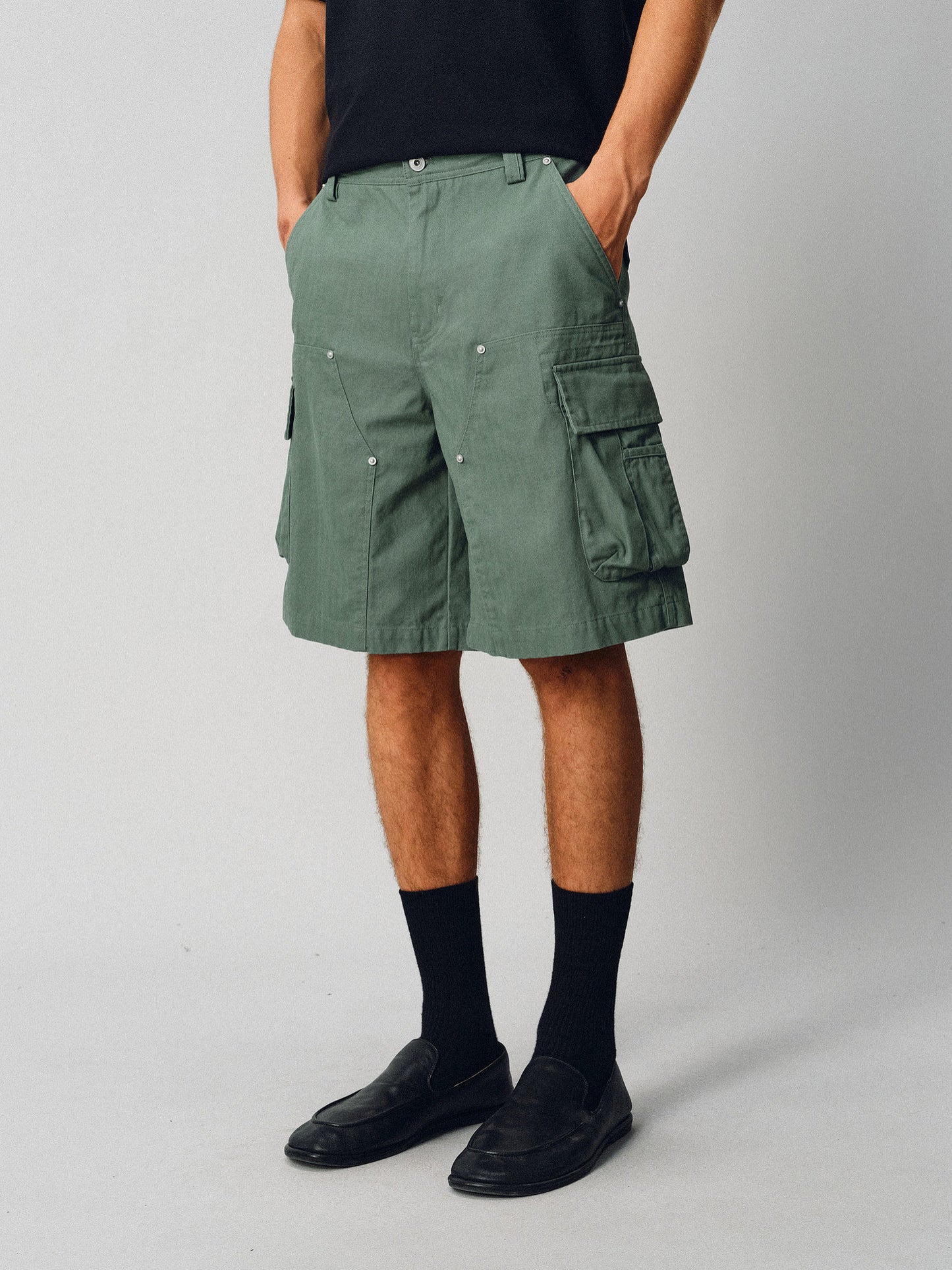 Herringbone-Patterned Work Shorts