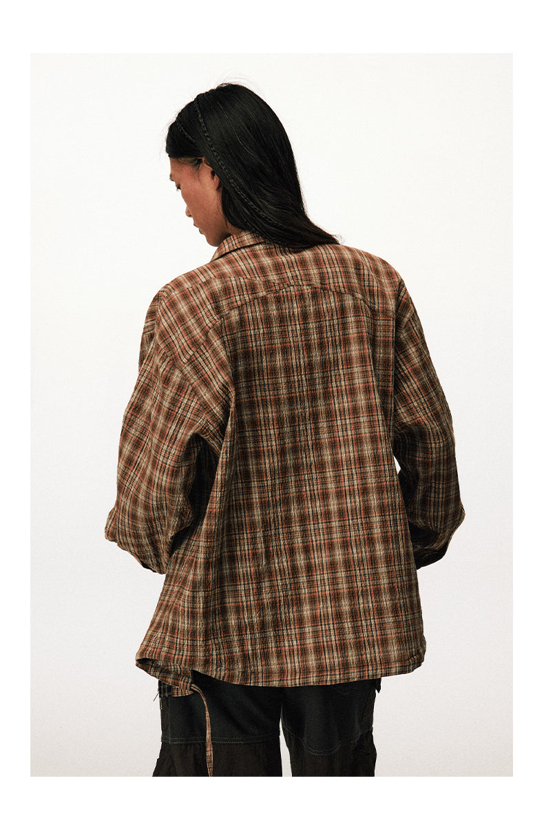 Checkered Zippered Drawstring Shirt