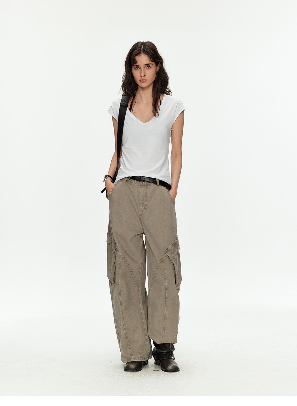 Casual Pants with Side Pockets and Retro Wash Finish