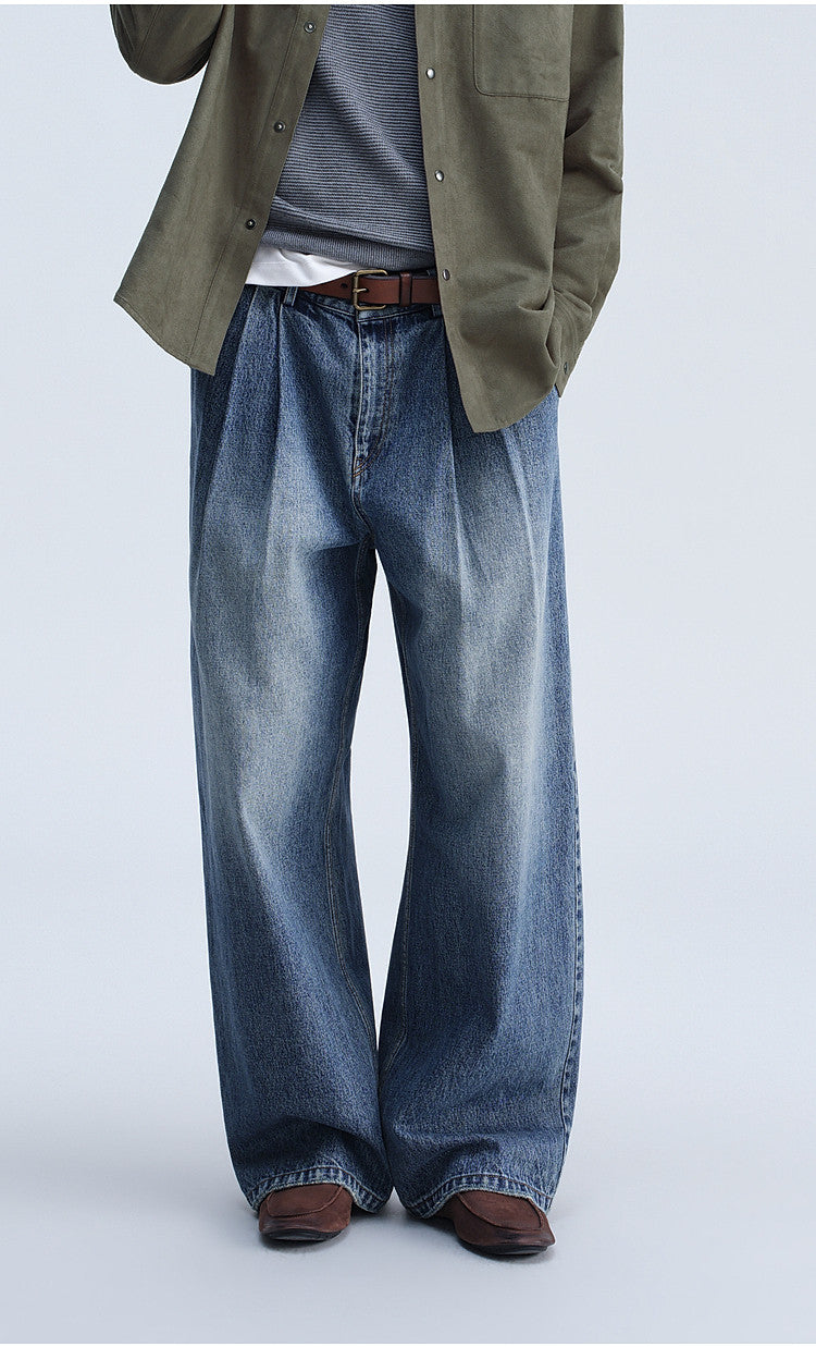 Washed Gradient Mist Double-Pleated Jeans