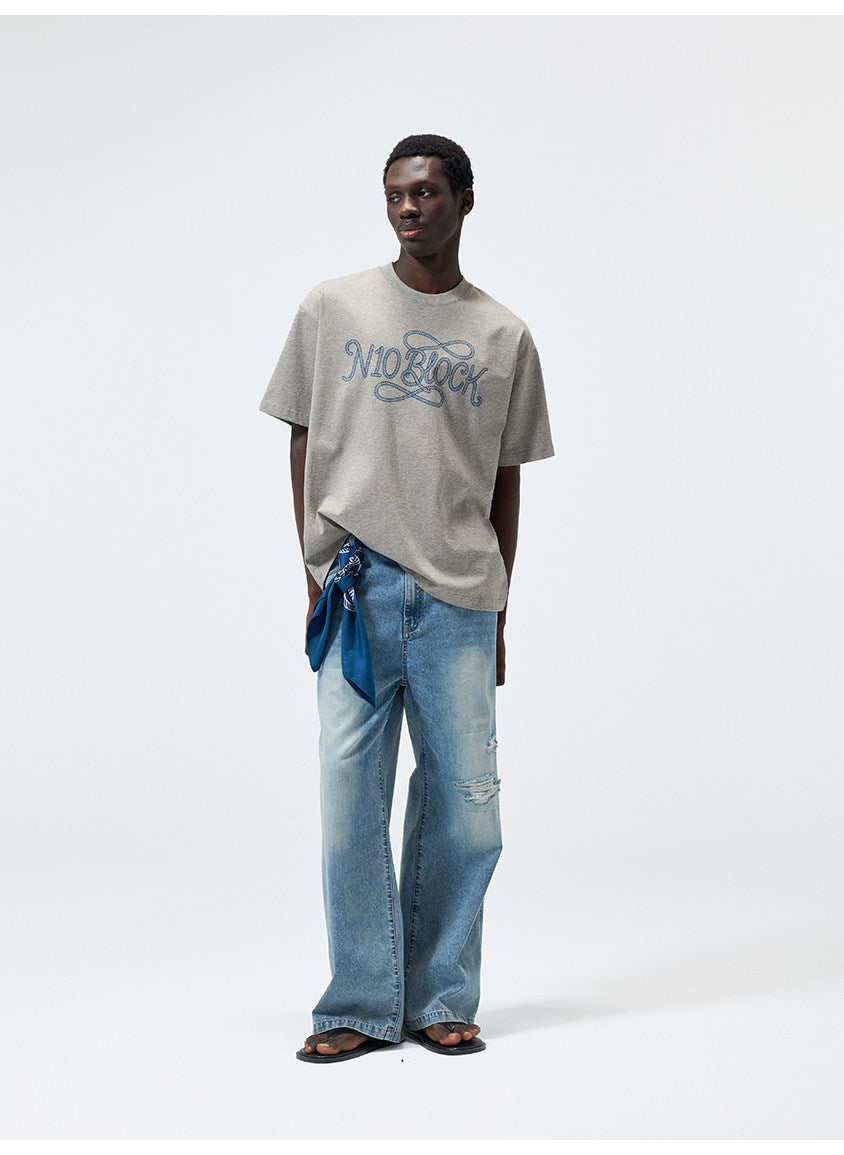 Water-Based Paste Print Crew Neck T-Shirt