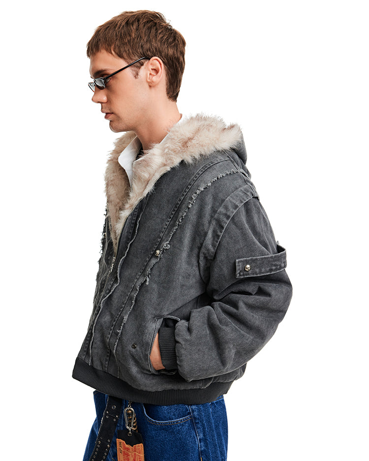Distressed-look padded jacket