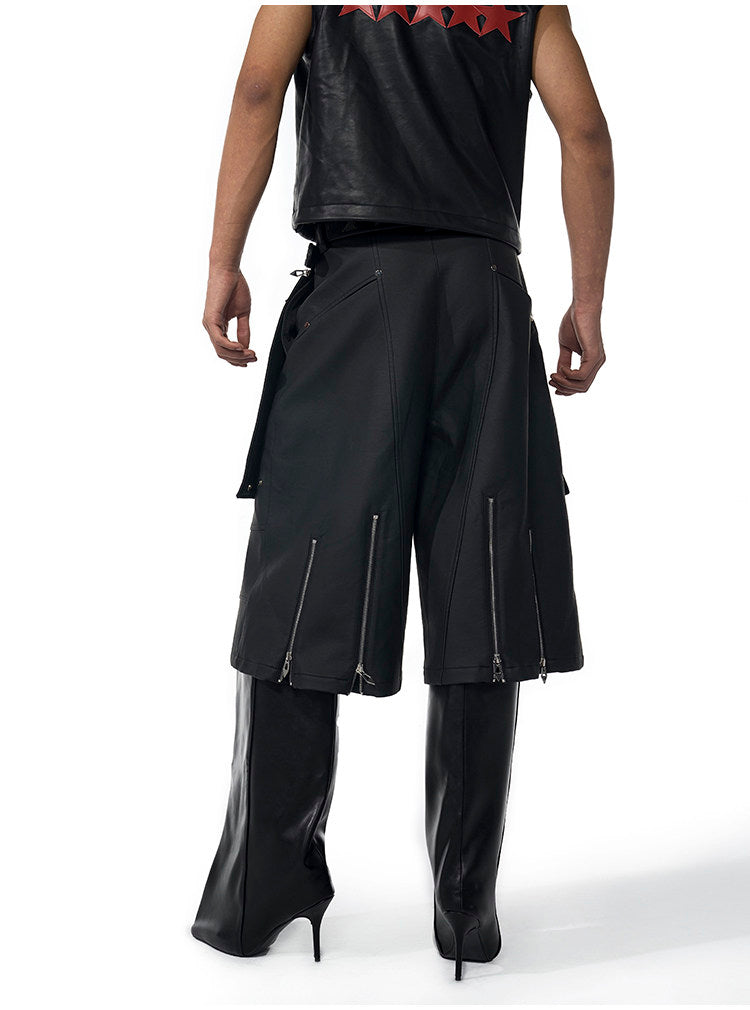 Slogan Print Leather Pants