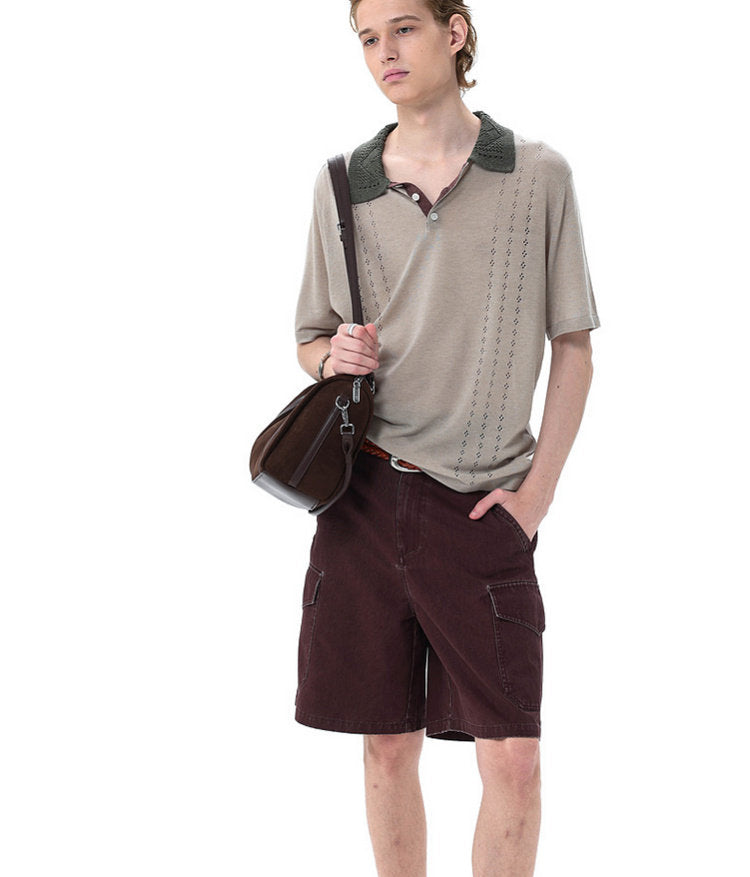 Knit Openwork Polo Shirt