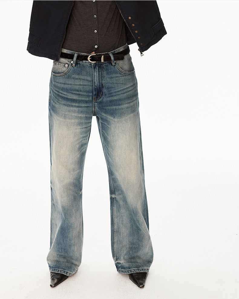 Distressed wash jeans