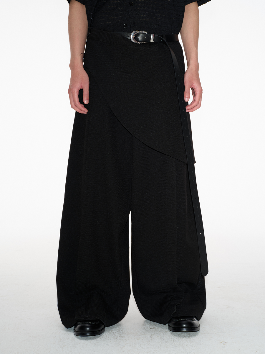 Faux two-piece loose casual pants