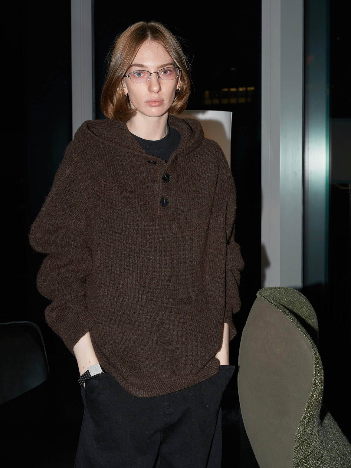 Hooded button-down sweater