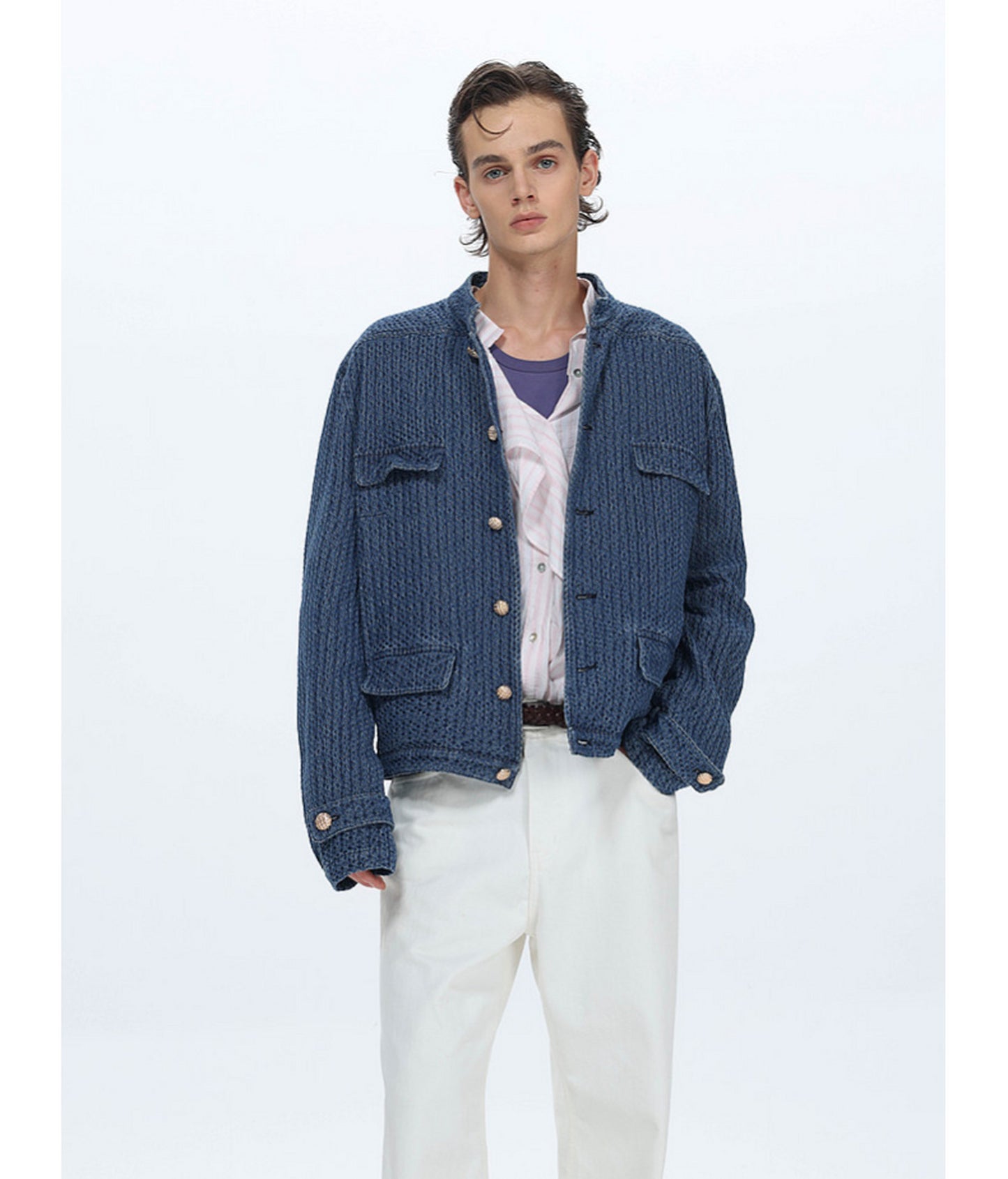 Vintage Stand-Collar Denim Jacket