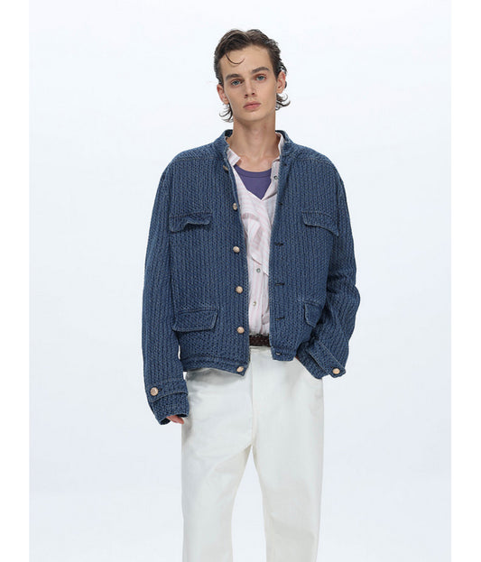 Vintage Stand-Collar Denim Jacket
