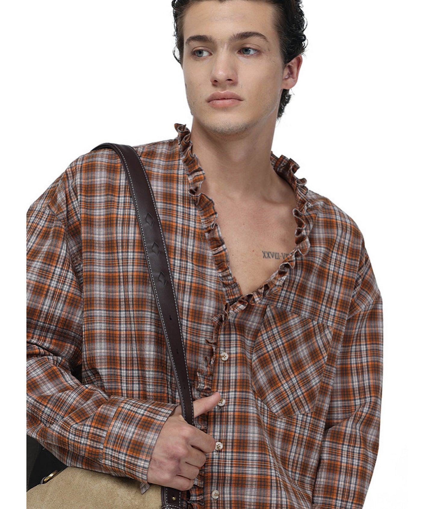 Textured V-Neck Checkered Shirt