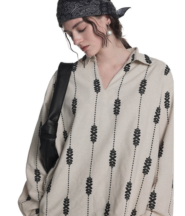 Linen Blend Custom Embroidered Shirt