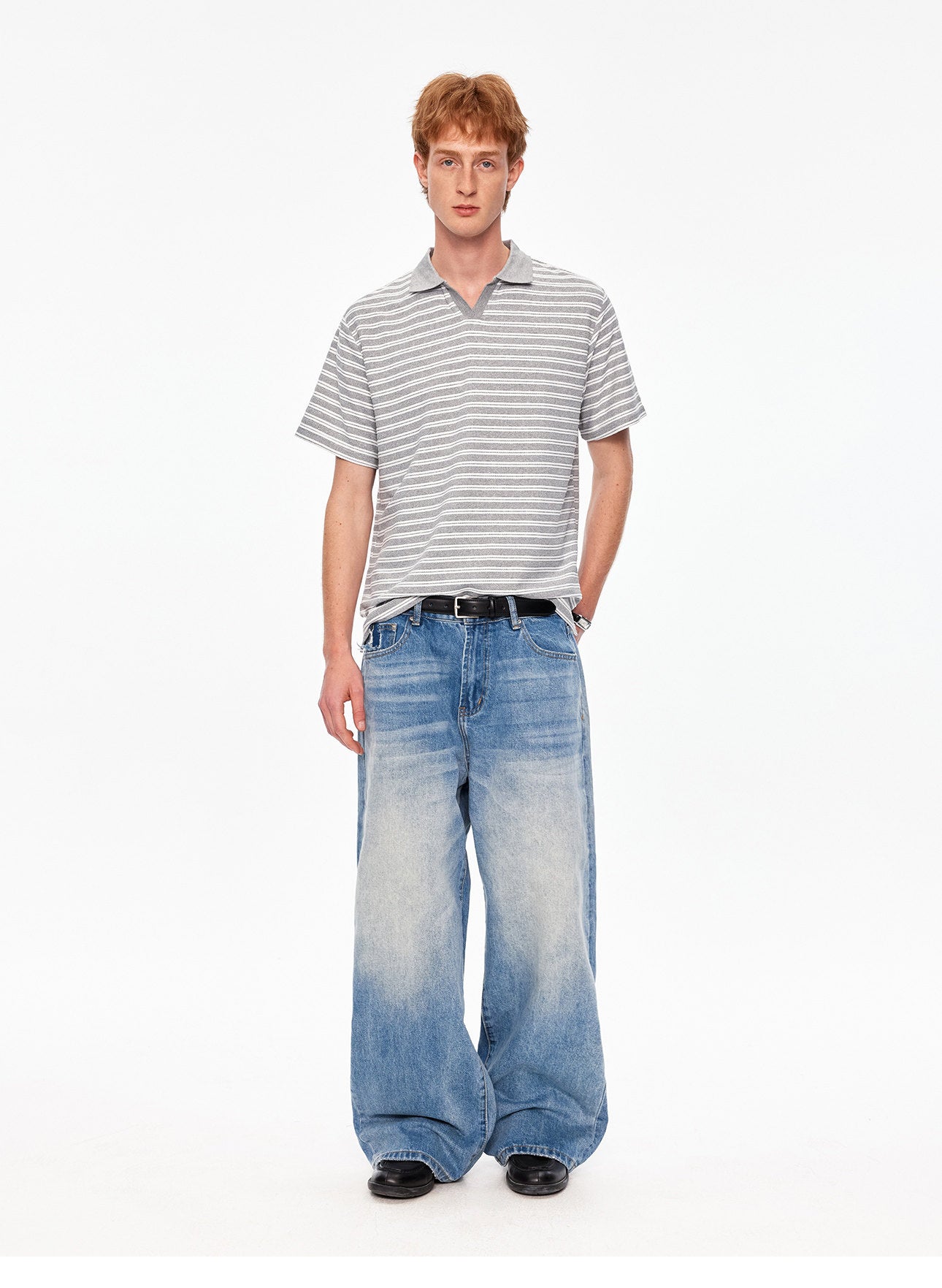 Seagull Neck Striped T-Shirt