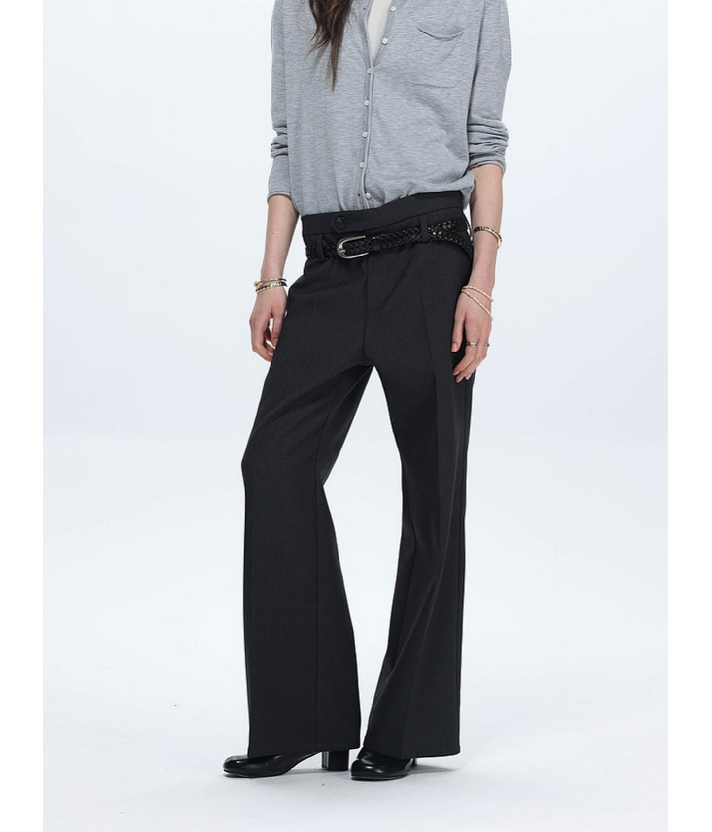 Straight-Pleated Casual Pants
