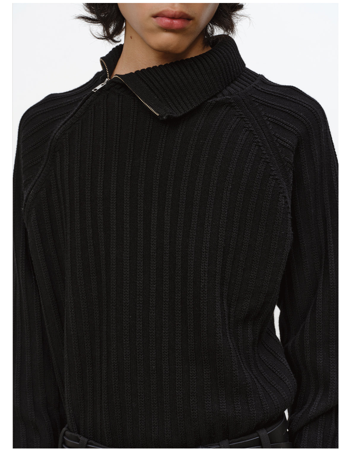 Diagonal Zipper High-Neck Knit