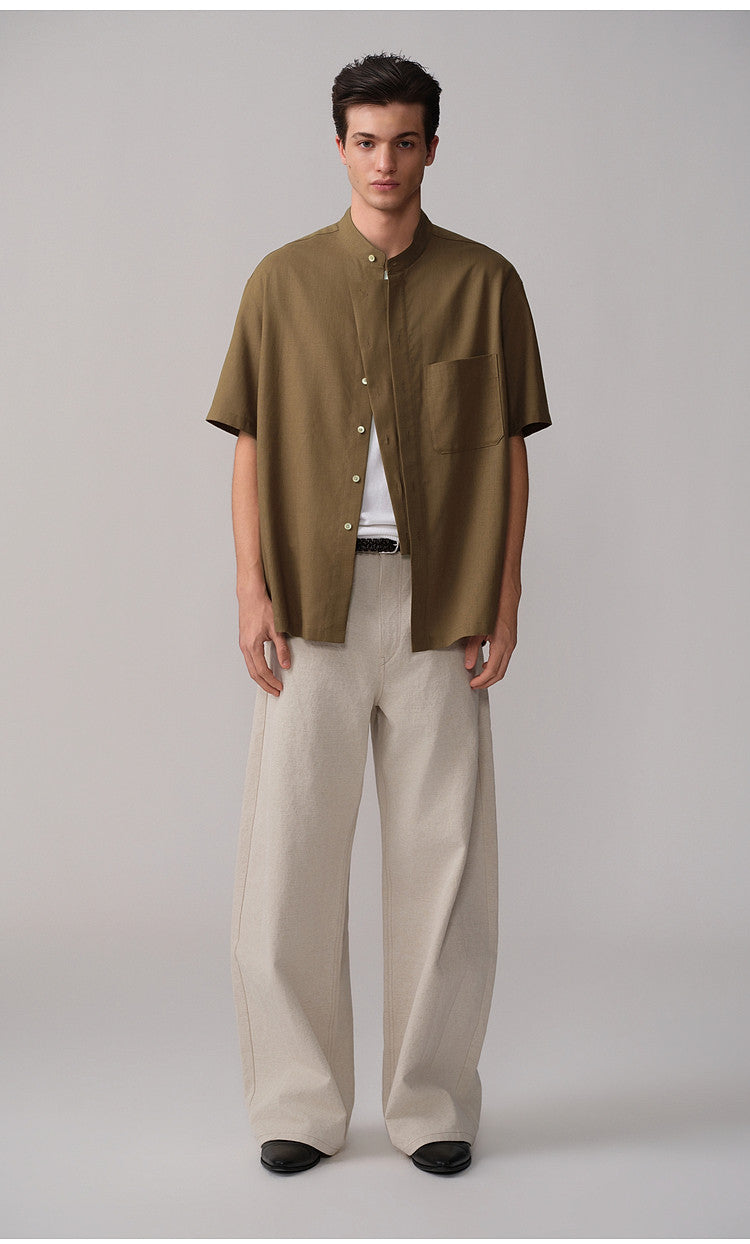 Casual Shirt with Stand-Up Collar and Pockets