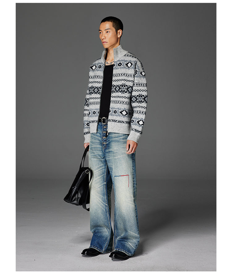 Wash-Damaged Denim Pants