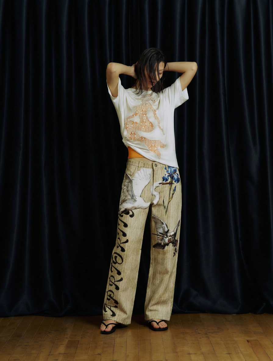 3D-Printed Denim Casual Pants