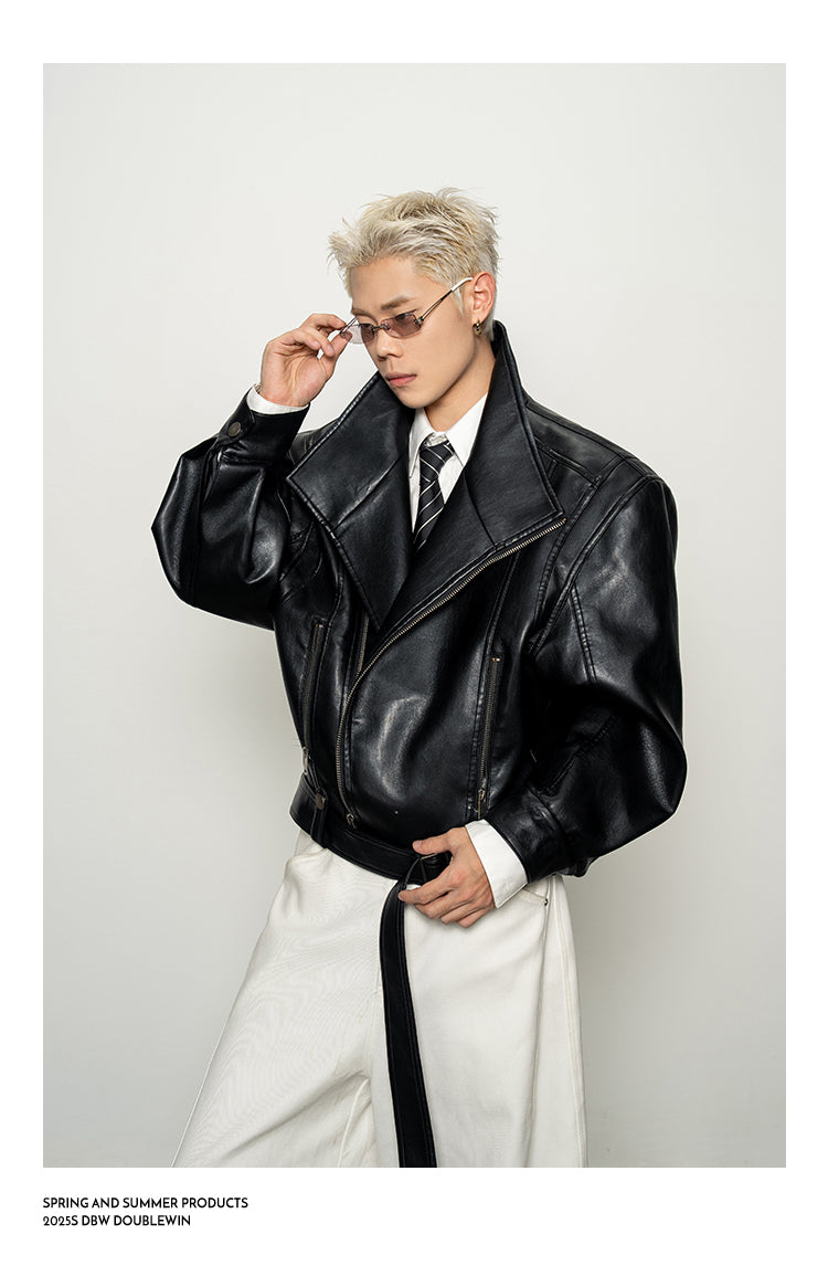 Shoulder-Waist Leather Jacket