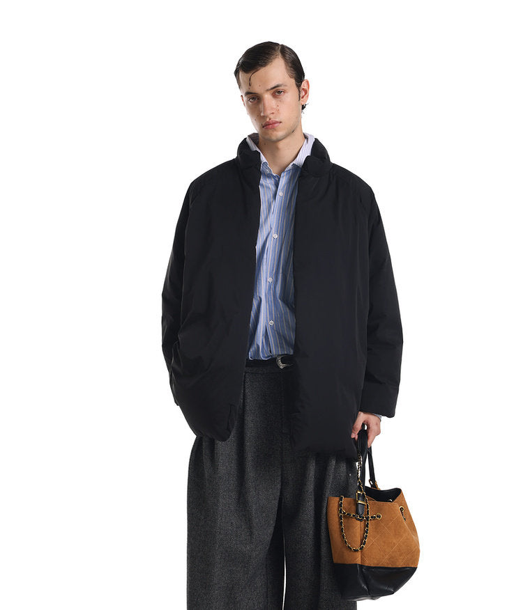 Mid-length down jacket with belt