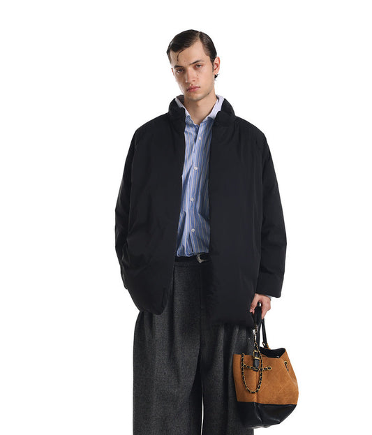 Mid-length down jacket with belt