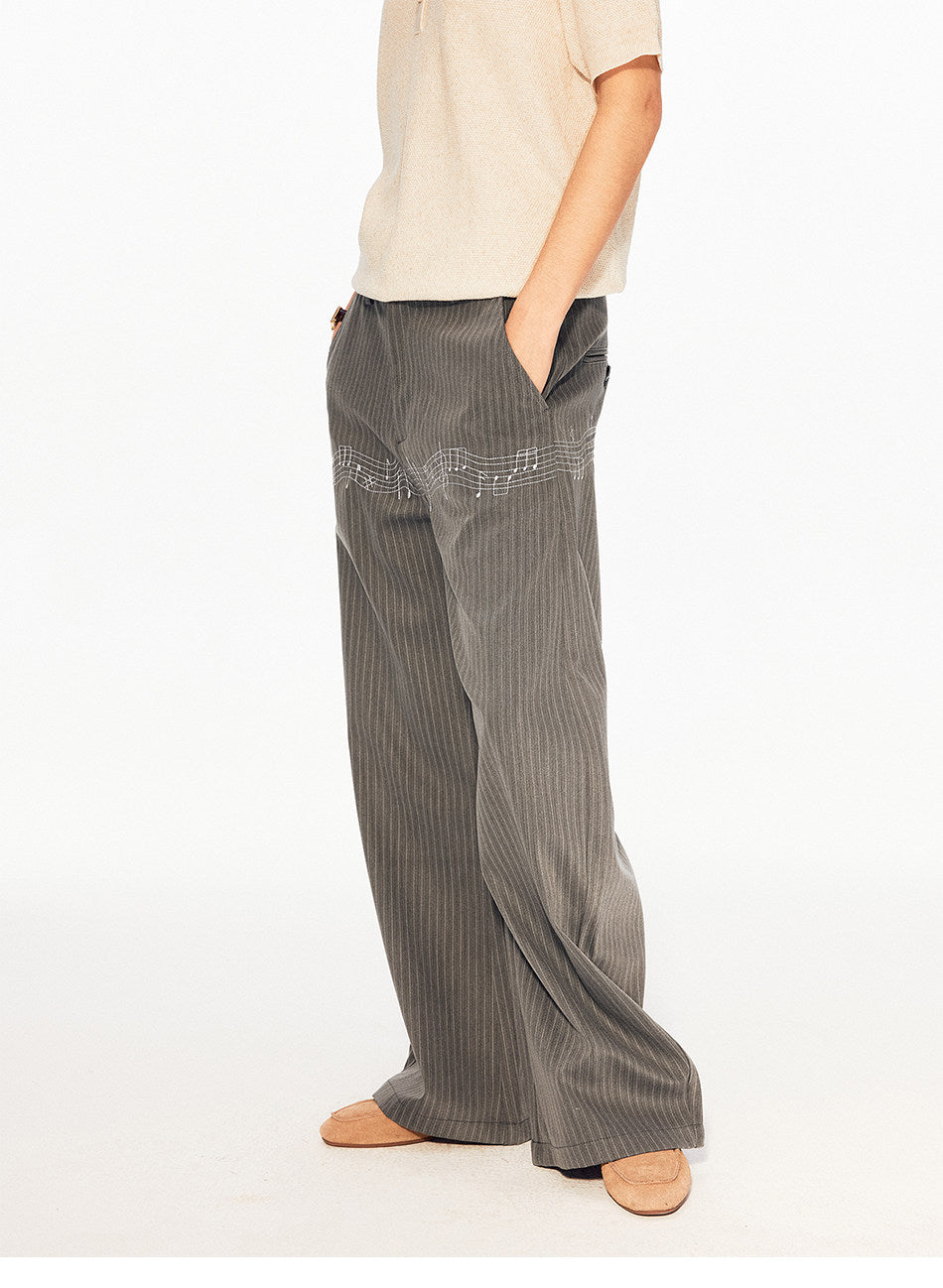 Retro Casual Pants with Embroidery