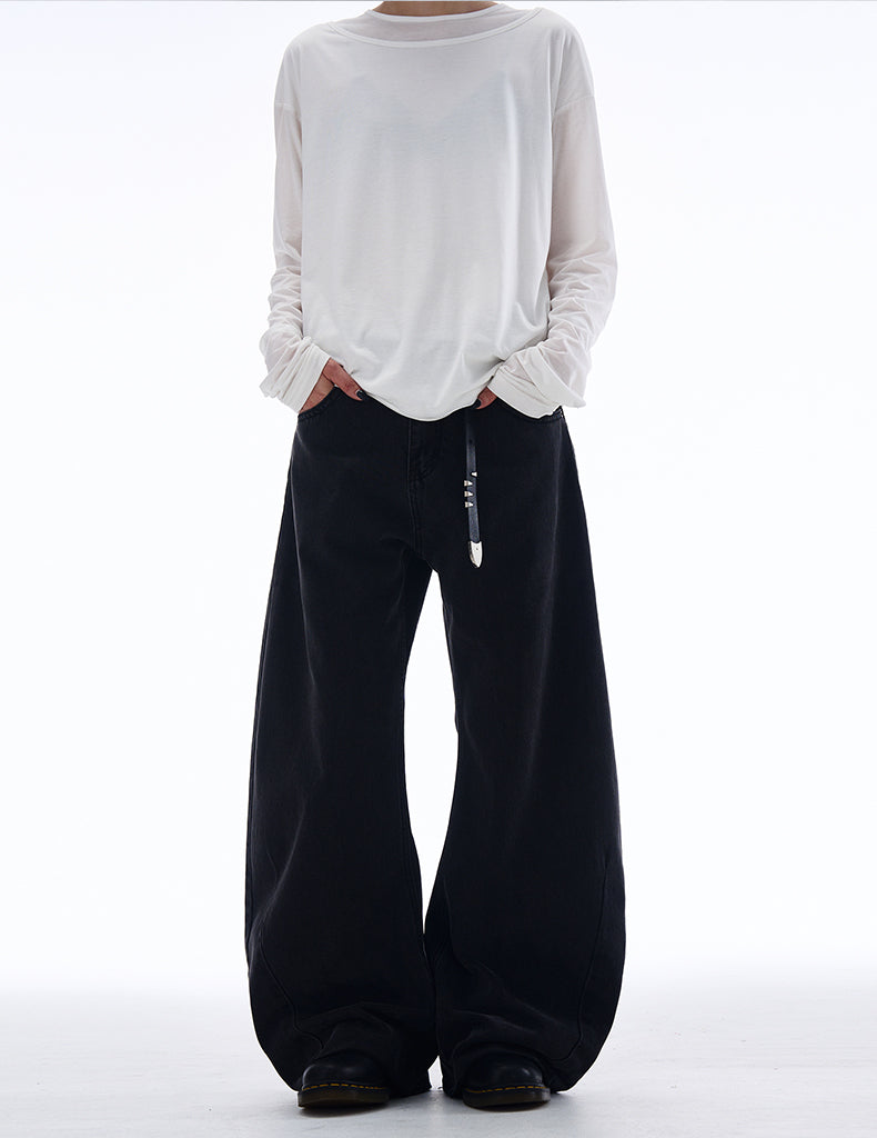 Loose straight old washed casual denim pants