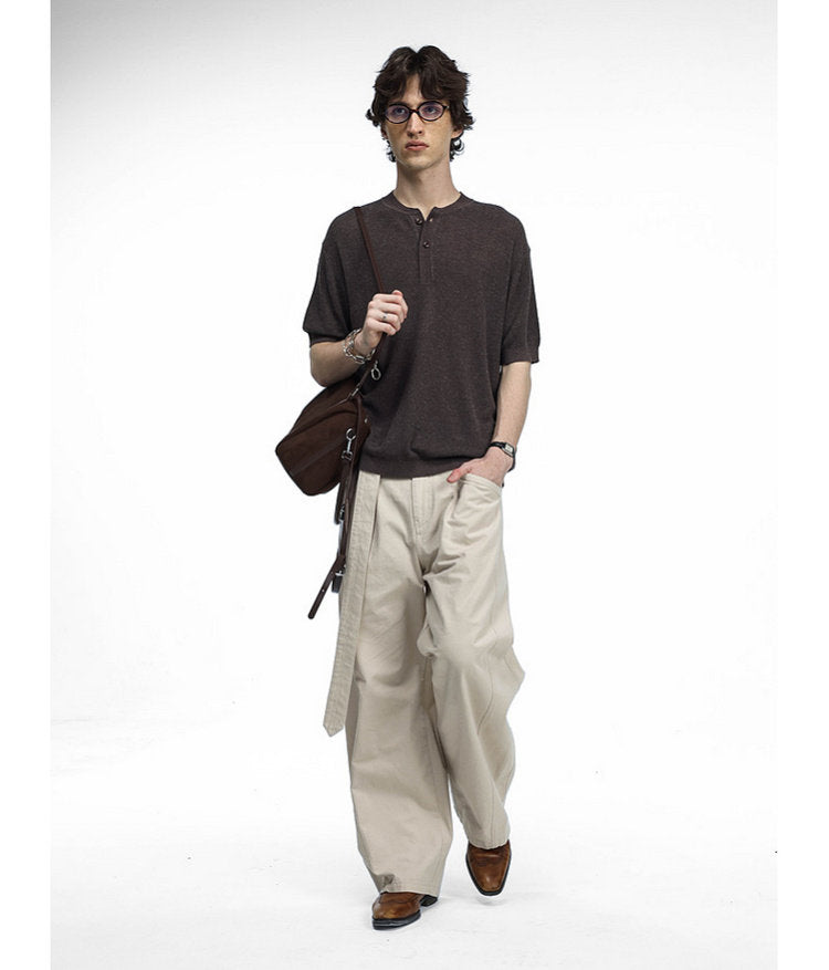 Henley-neck knit shirt