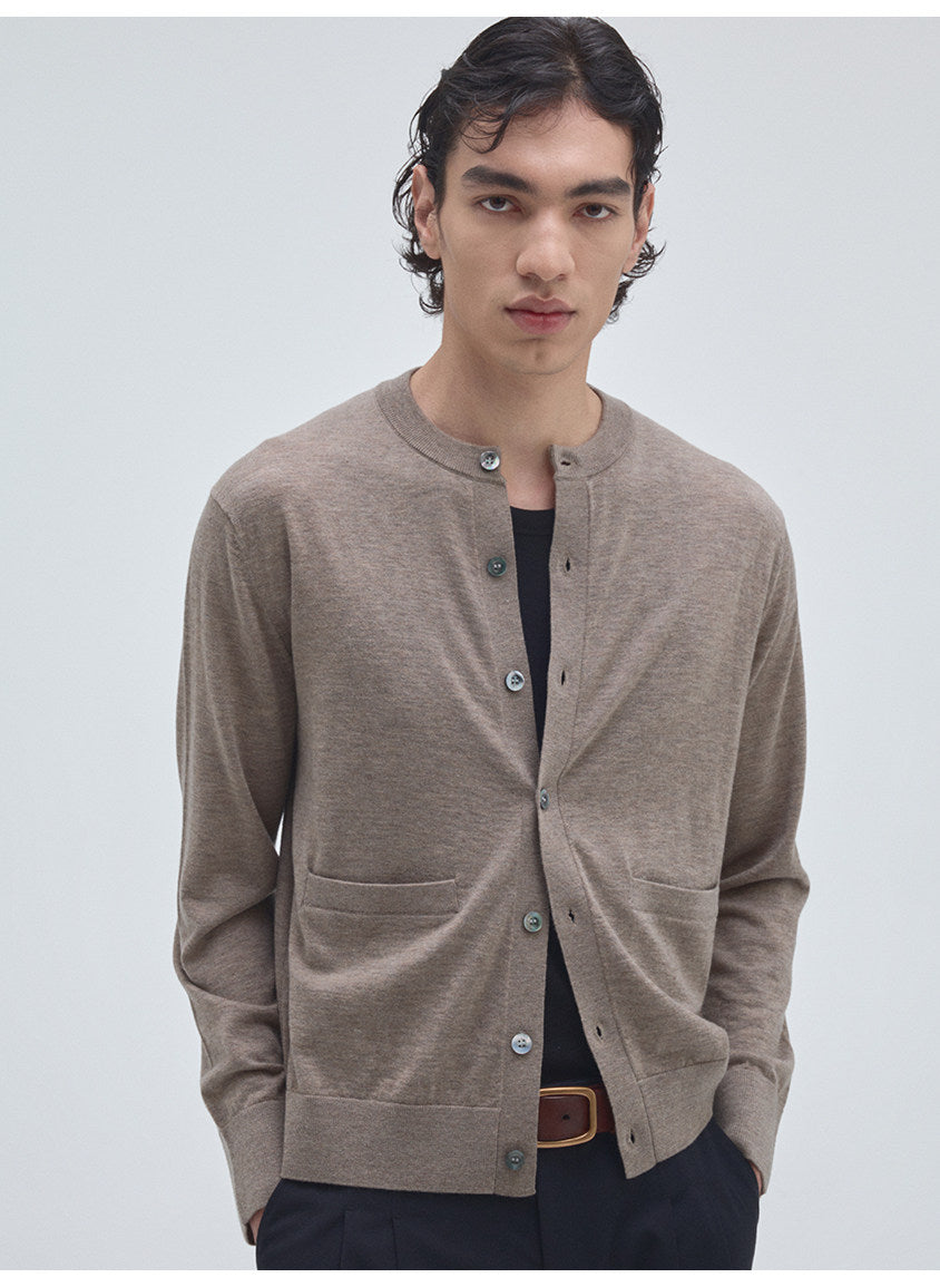Round-Neck Knit Cardigan with Pockets
