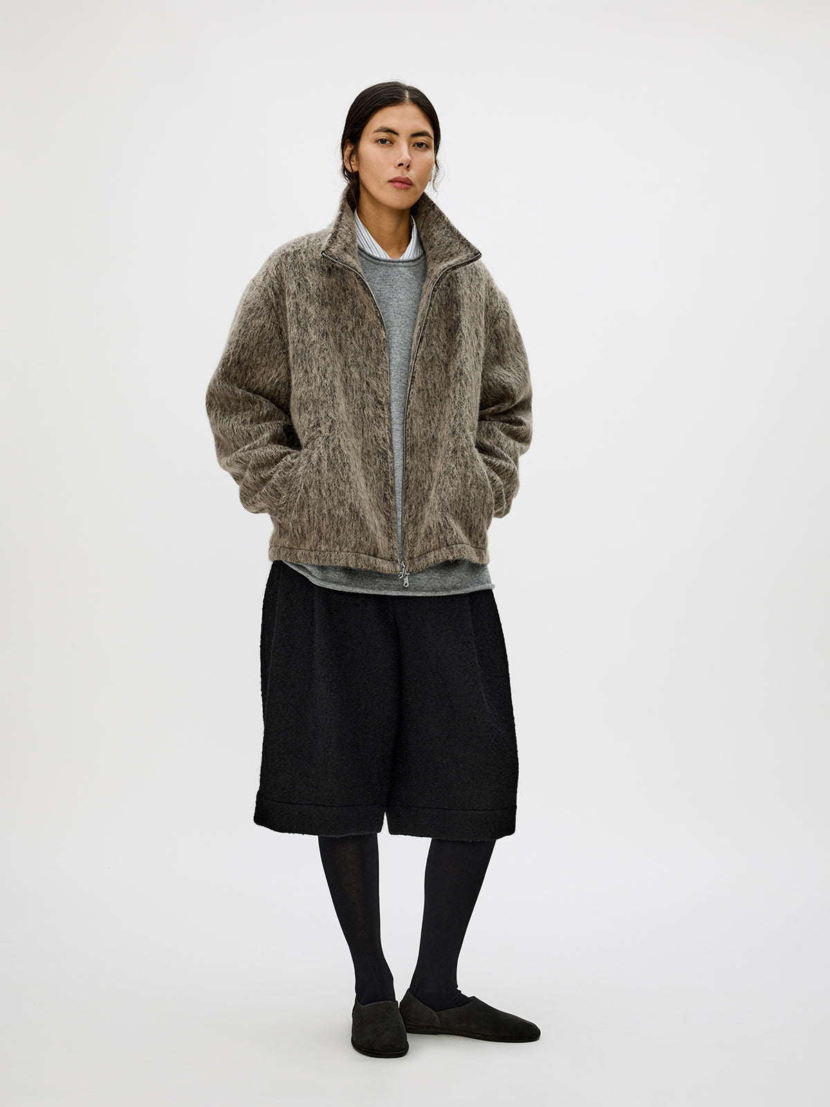 Alpaca Blend Zipper Short Wide Jacket