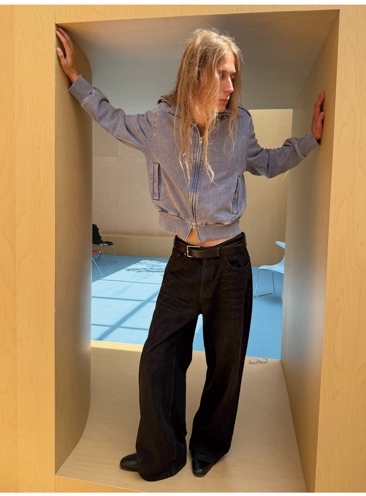 Pleated Waxed Denim Pants
