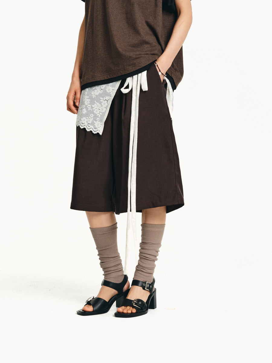 A-line Elastic Double Belt Shorts