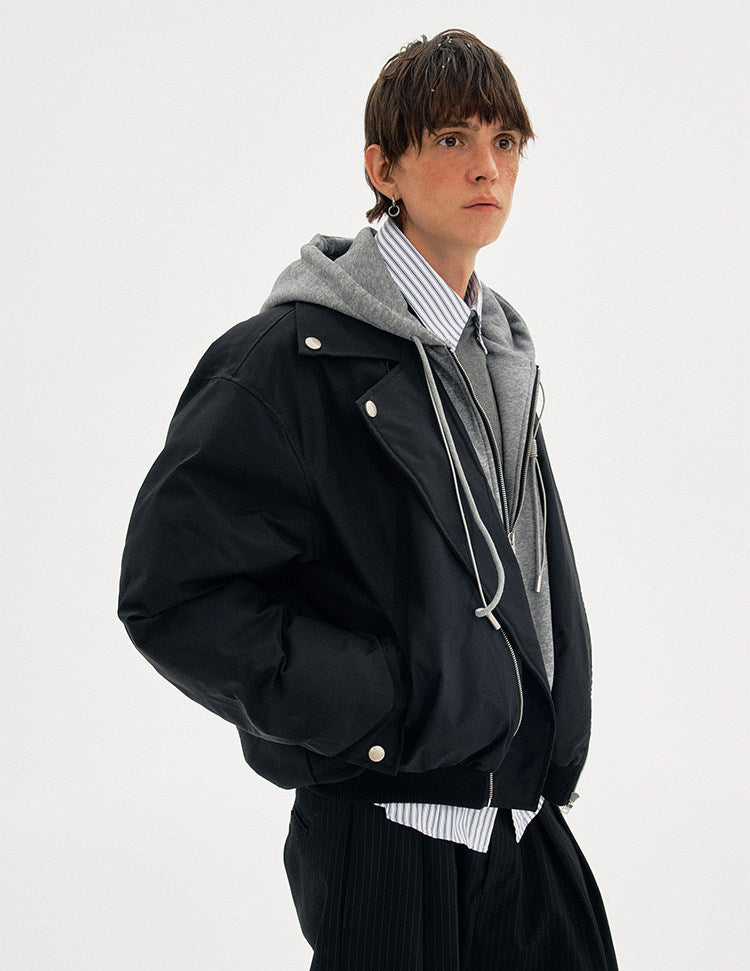 Faux Two-Piece Short Hooded Cotton Jacket