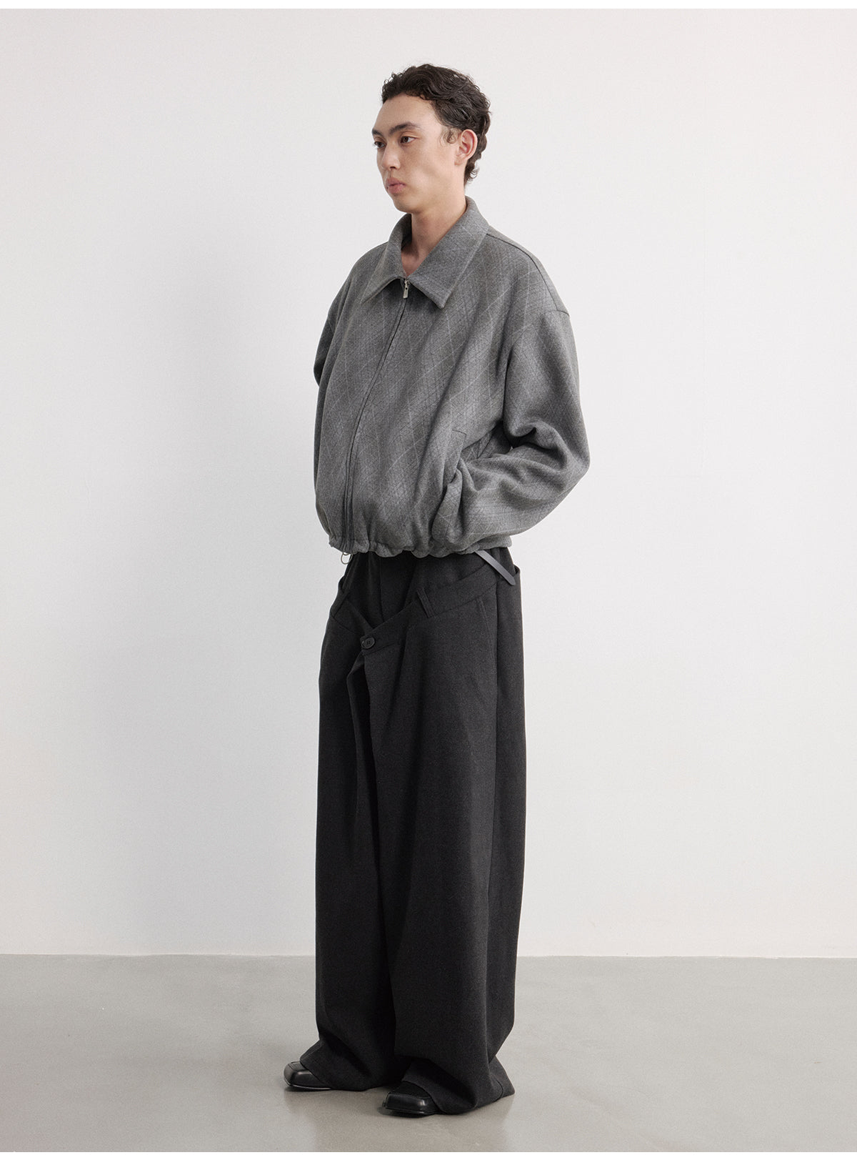 Double-Waist Pleated Wide-Leg Pants