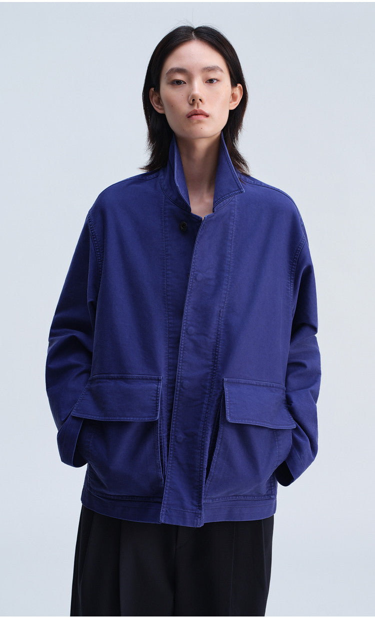 Casual Jacket with Stand-Up Collar and Patch Pockets