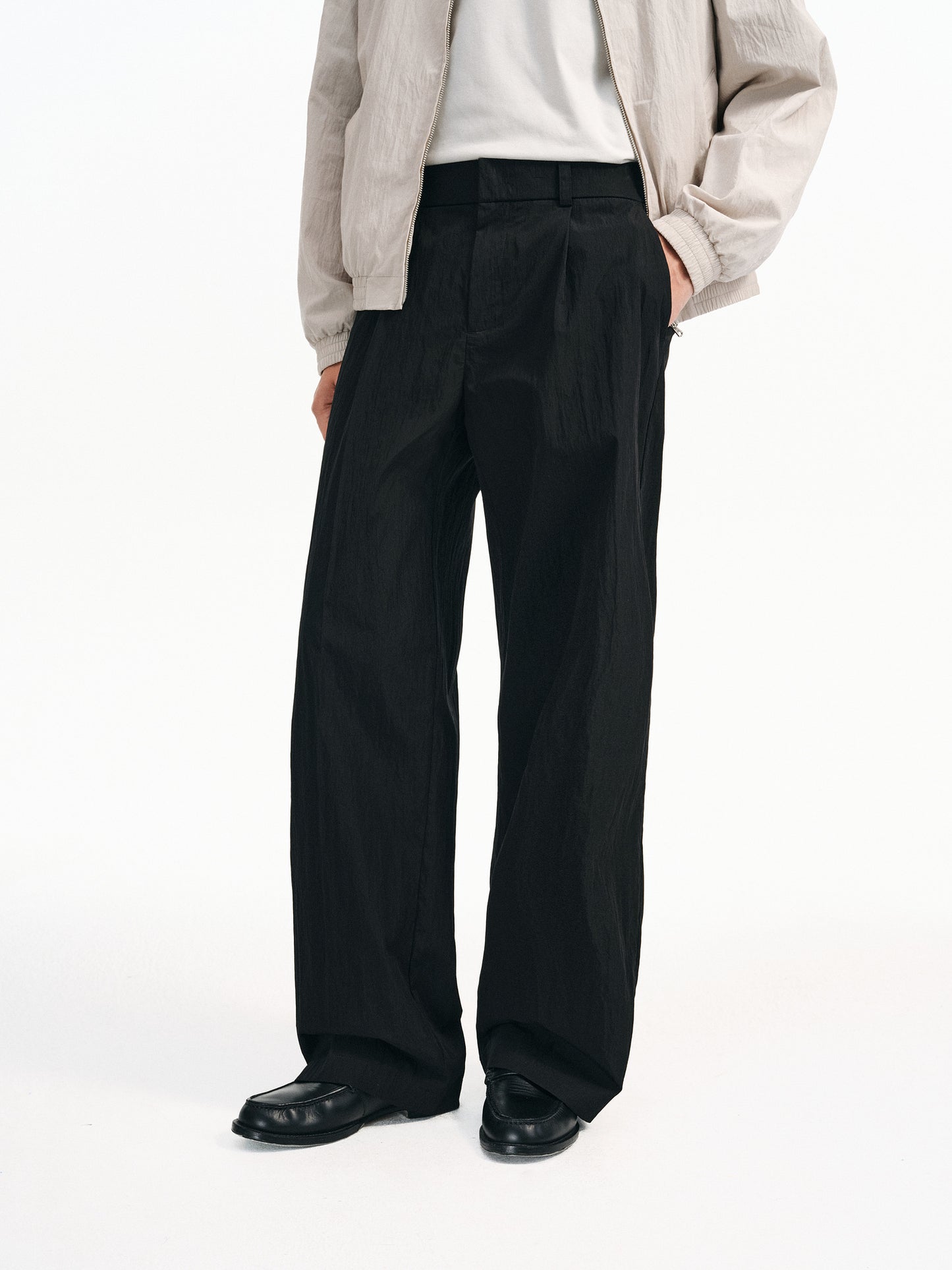 Cotton &amp; Brocade Pleated Casual Pants