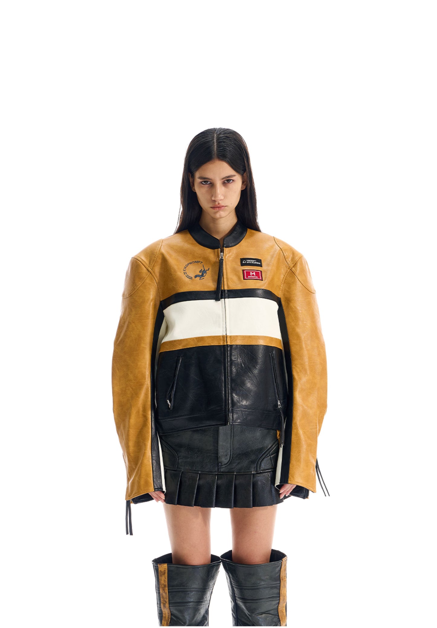 Contrast Color Leather Jacket