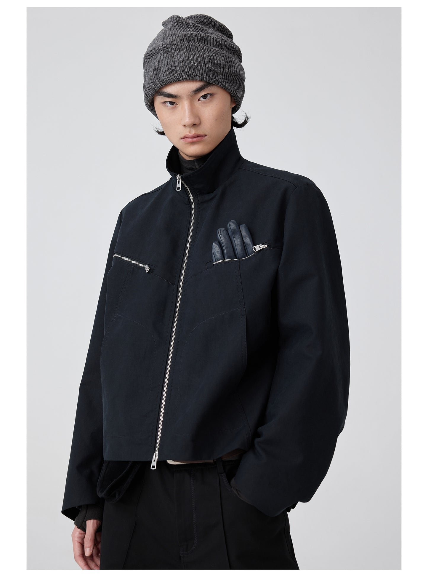 Double Front Stand Collar Jacket