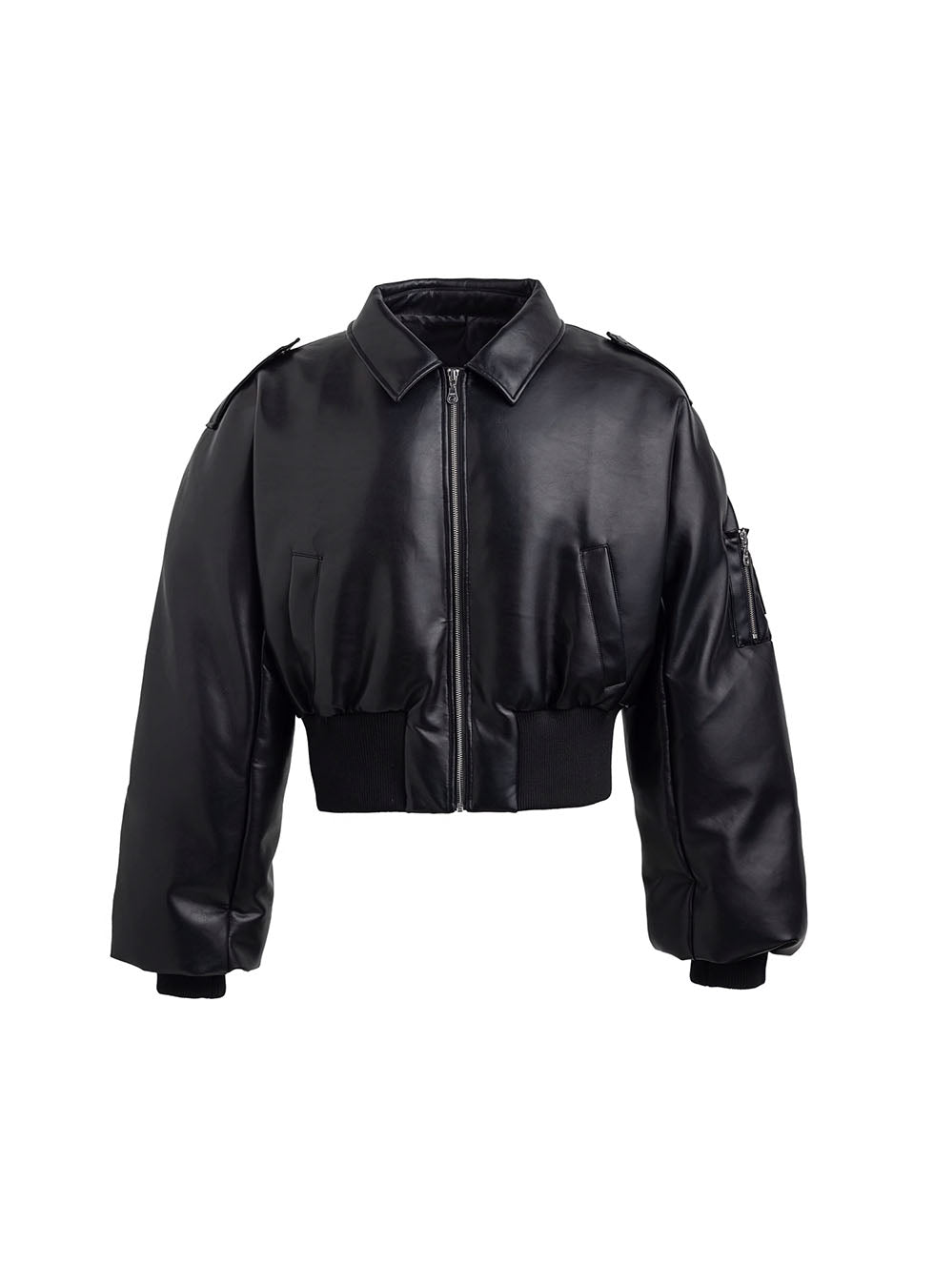 PU leather dark down jacket
