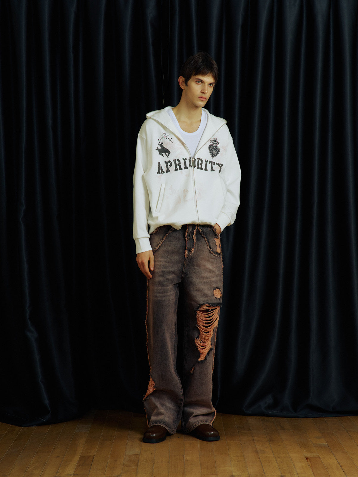 Hand-Distressed Cut Frayed Jeans